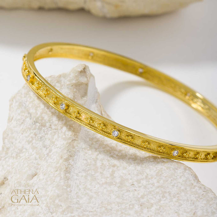 Byzantine Embroidery Stone Bangle - 18k Gold Bracelet - Bangle Bracelet