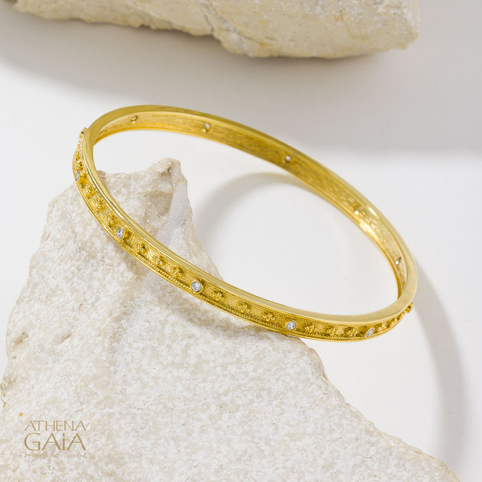 Byzantine Embroidery Stone Bangle - 18k Gold Bracelet - Bangle Bracelet