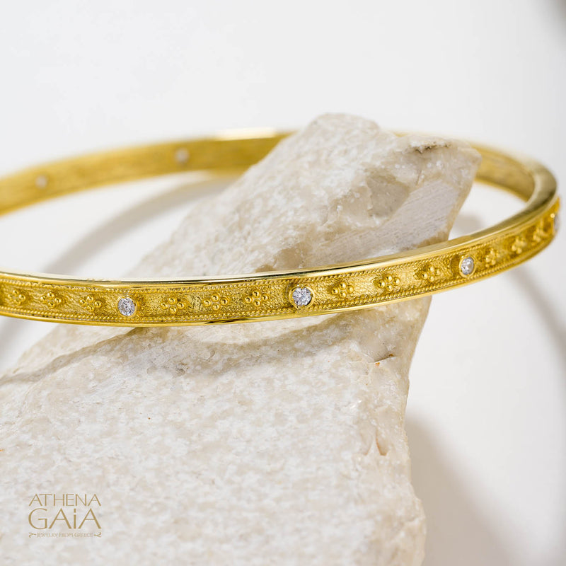 Byzantine Embroidery Stone Bangle - 18k Gold Bracelet - Bangle Bracelet