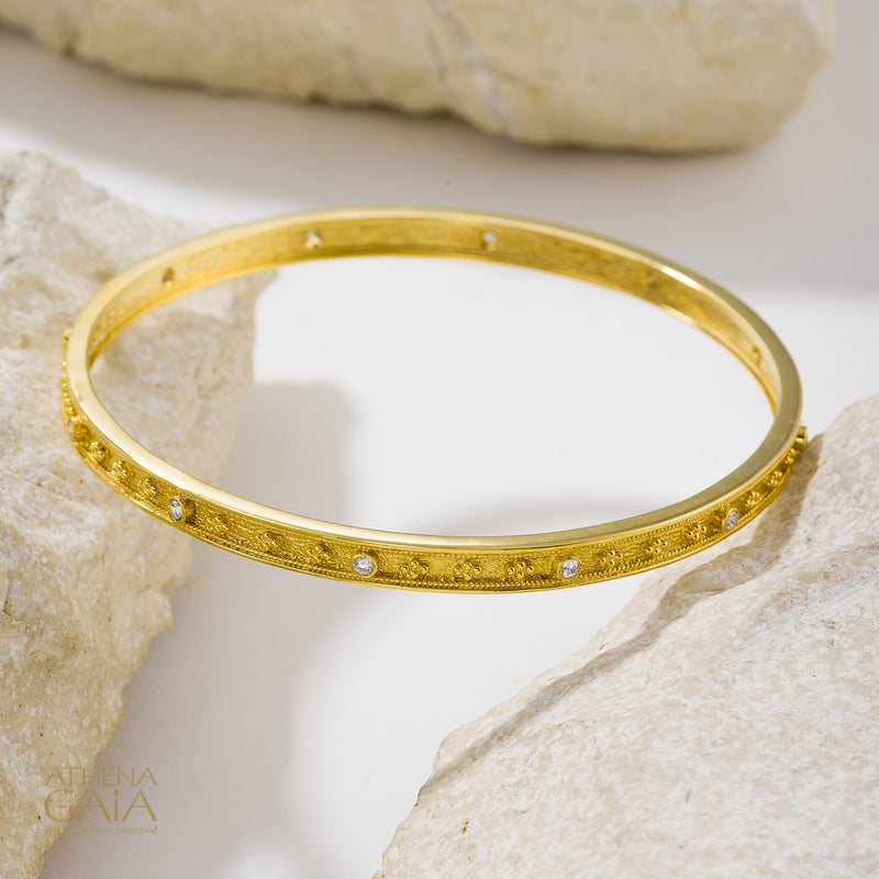 Byzantine Embroidery Stone Bangle - 18k Gold Bracelet - Bangle Bracelet