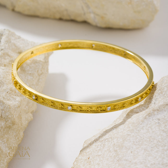Byzantine Embroidery Stone Bangle - 18k Gold Bracelet - Bangle Bracelet
