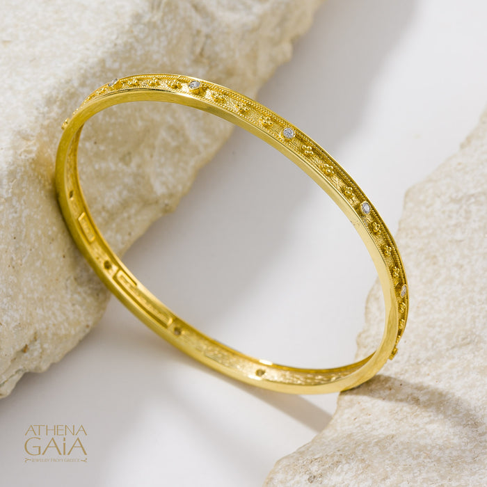 Byzantine Embroidery Stone Bangle - 18k Gold Bracelet - Bangle Bracelet