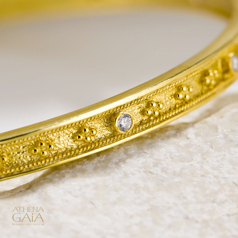 Byzantine Embroidery Stone Bangle - 18k Gold Bracelet - Bangle Bracelet