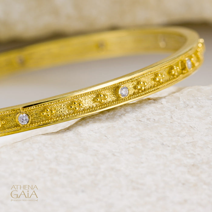 Byzantine Embroidery Stone Bangle - 18k Gold Bracelet - Bangle Bracelet