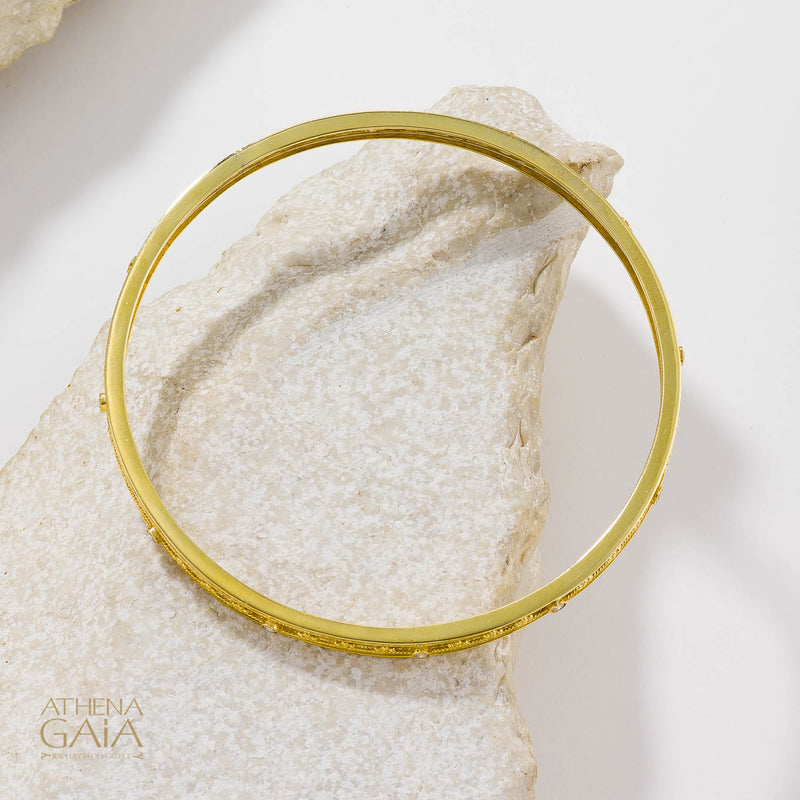 Byzantine Embroidery Stone Bangle - 18k Gold Bracelet - Bangle Bracelet