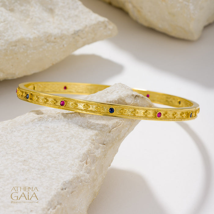 Byzantine Embroidery Stone Bangle - 18k Gold Bracelet - Bangle Bracelet