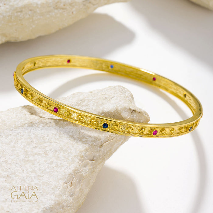 Byzantine Embroidery Stone Bangle - 18k Gold Bracelet - Bangle Bracelet