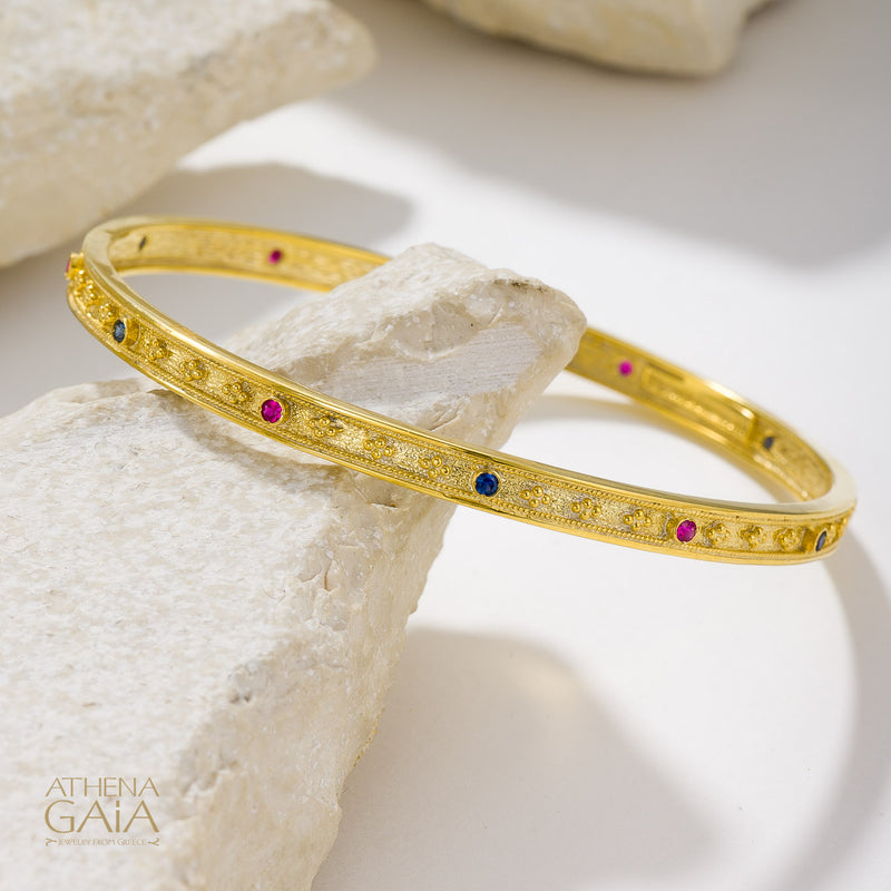 Byzantine Embroidery Stone Bangle - 18k Gold Bracelet - Bangle Bracelet