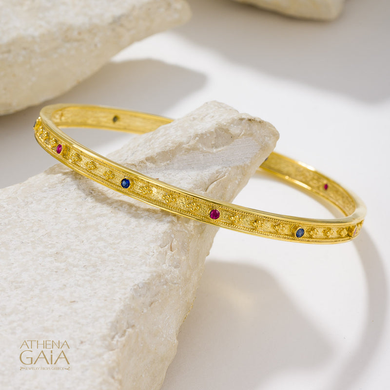 Byzantine Embroidery Stone Bangle - 18k Gold Bracelet - Bangle Bracelet