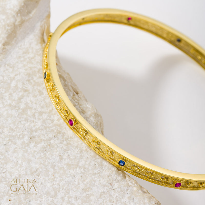 Byzantine Embroidery Stone Bangle - 18k Gold Bracelet - Bangle Bracelet