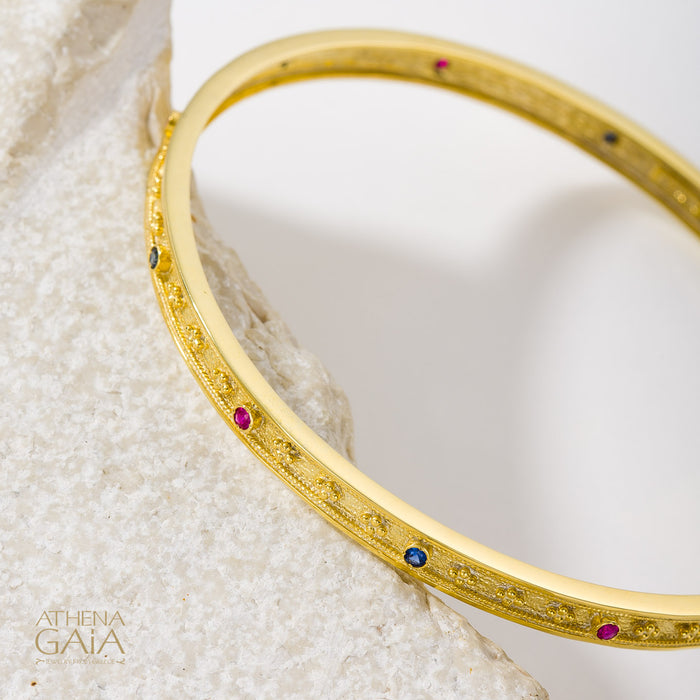 Byzantine Embroidery Stone Bangle - 18k Gold Bracelet - Bangle Bracelet