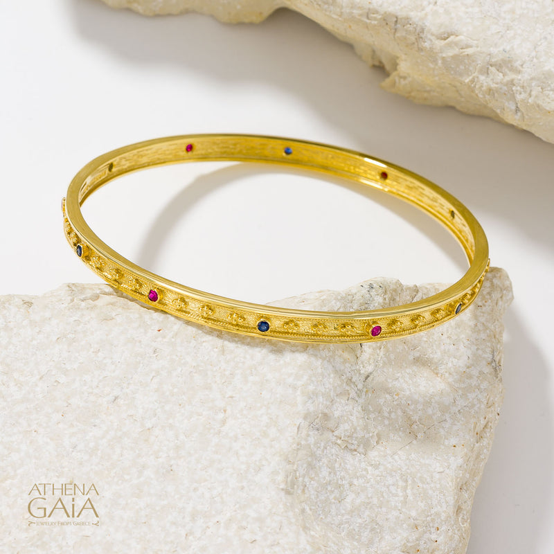 Byzantine Embroidery Stone Bangle - 18k Gold Bracelet - Bangle Bracelet