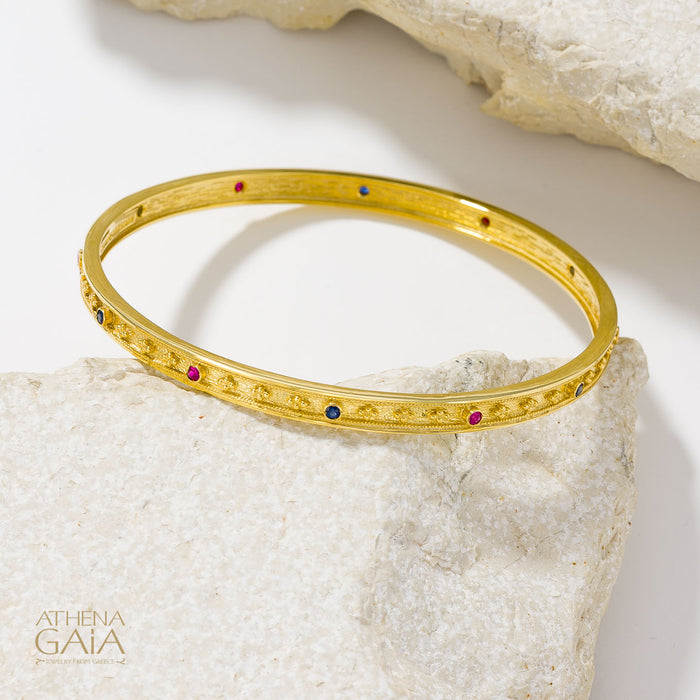 Byzantine Embroidery Stone Bangle - 18k Gold Bracelet - Bangle Bracelet