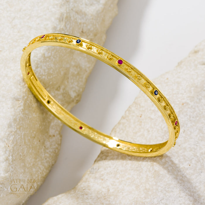 Byzantine Embroidery Stone Bangle - 18k Gold Bracelet - Bangle Bracelet