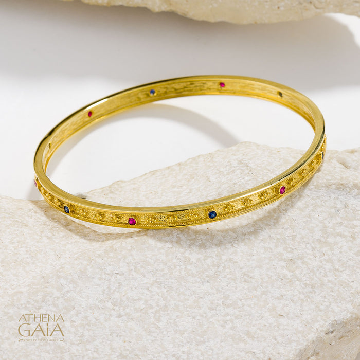 Byzantine Embroidery Stone Bangle - 18k Gold Bracelet - Bangle Bracelet