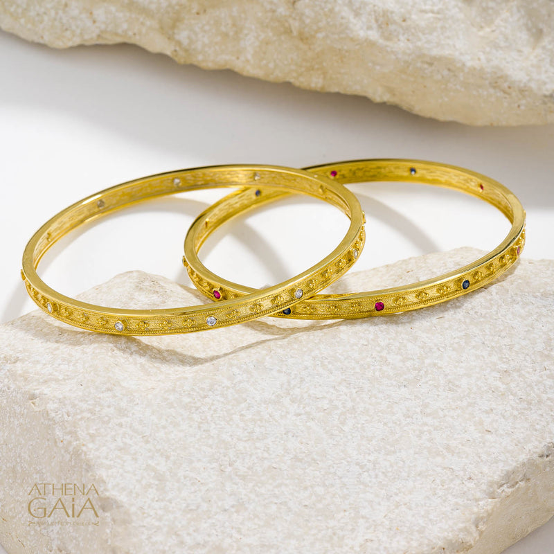 Byzantine Embroidery Stone Bangle - 18k Gold Bracelet - Bangle Bracelet