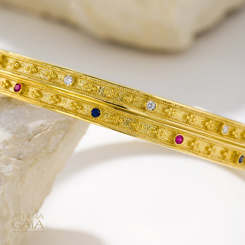 Byzantine Embroidery Stone Bangle - 18k Gold Bracelet - Bangle Bracelet