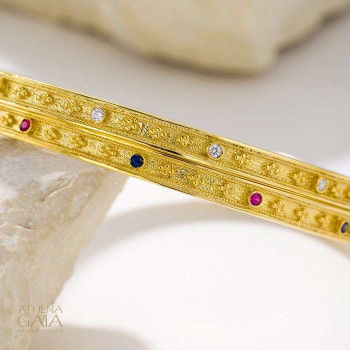 Byzantine Embroidery Stone Bangle - 18k Gold Bracelet - Bangle Bracelet