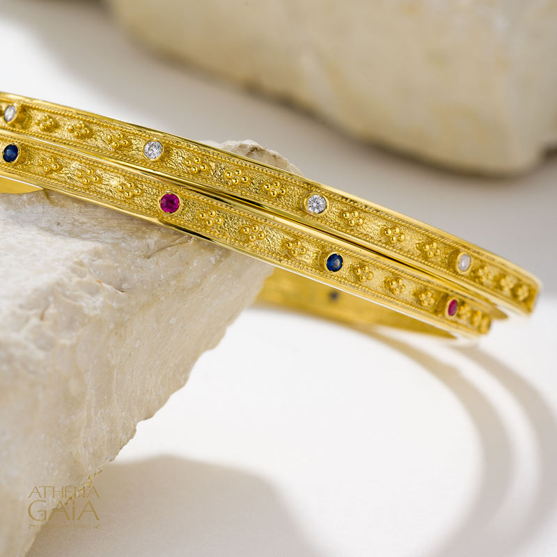 Byzantine Embroidery Stone Bangle - 18k Gold Bracelet - Bangle Bracelet