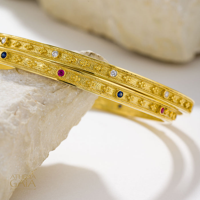Byzantine Embroidery Stone Bangle - 18k Gold Bracelet - Bangle Bracelet