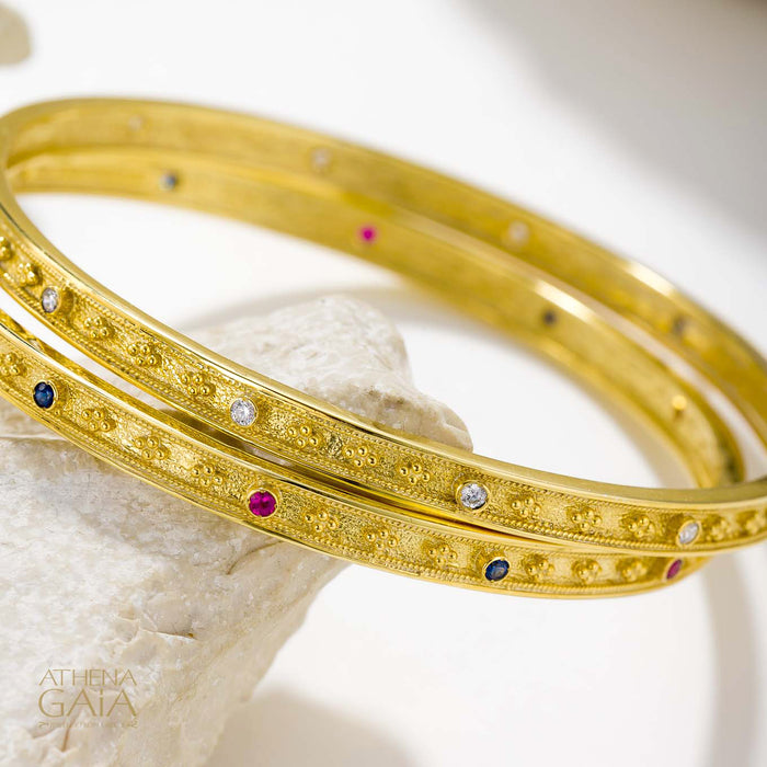 Byzantine Embroidery Stone Bangle - 18k Gold Bracelet - Bangle Bracelet