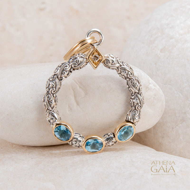 Meadow Breeze Triple Oval Stone Stud Cycle Pendant - 18k Gold & Sterling Silver Pendant