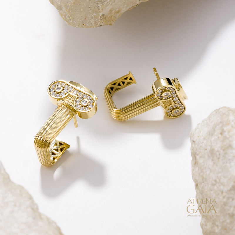 Ionic Pillar Earrings - 18k Gold Earrings - Post Earrings
