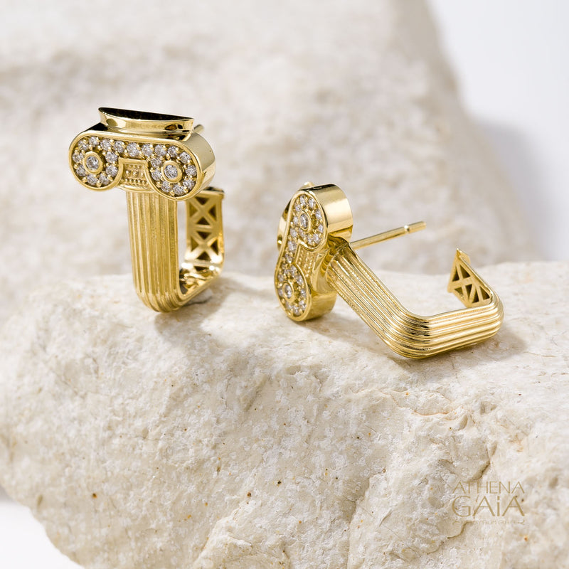 Ionic Pillar Earrings - 18k Gold Earrings - Post Earrings
