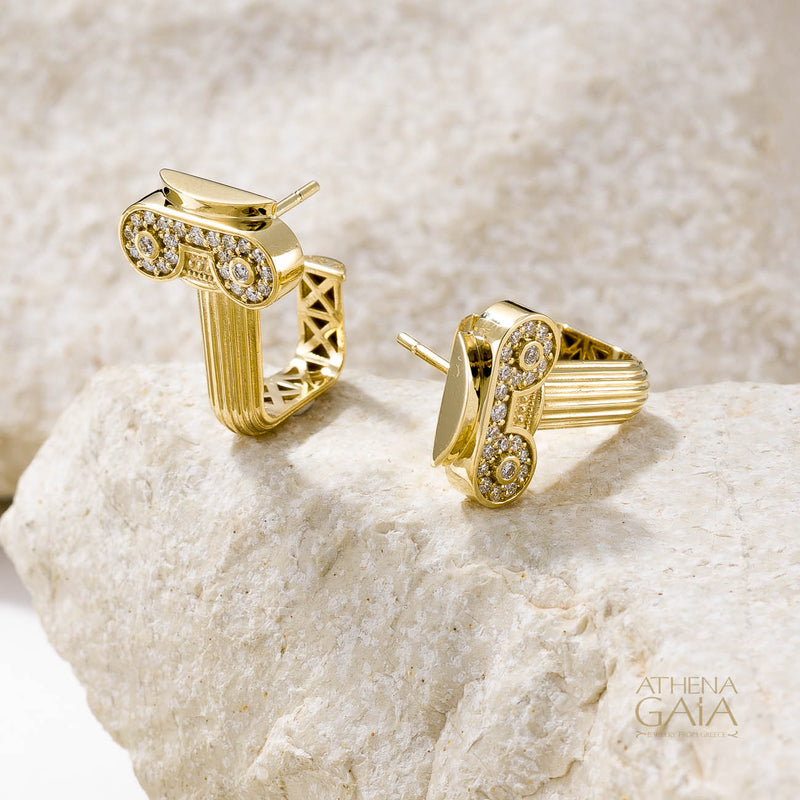 Ionic Pillar Earrings - 18k Gold Earrings - Post Earrings