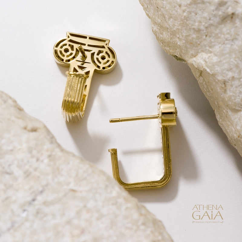 Ionic Pillar Earrings - 18k Gold Earrings - Post Earrings