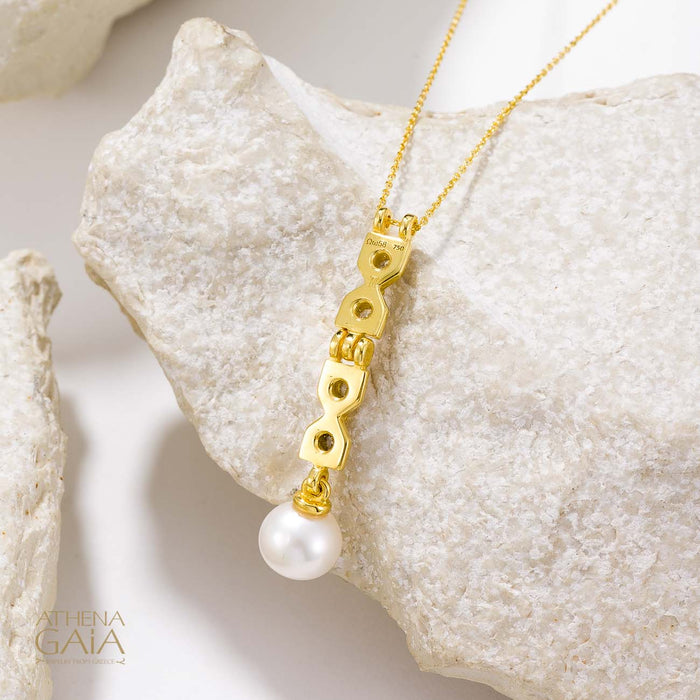 Byzantine Pearl Column Pendant Necklace - 18k Gold & Diamonds Necklace