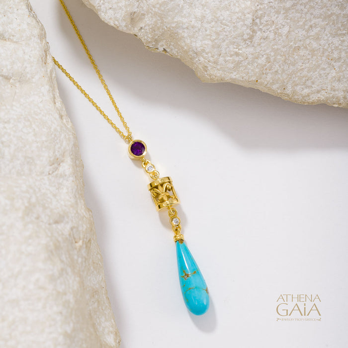 River Turquoise Drop Necklace - 18k Gold & Diamonds Necklace