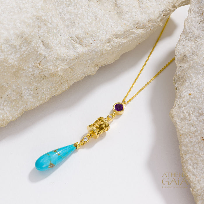 River Turquoise Drop Necklace - 18k Gold & Diamonds Necklace