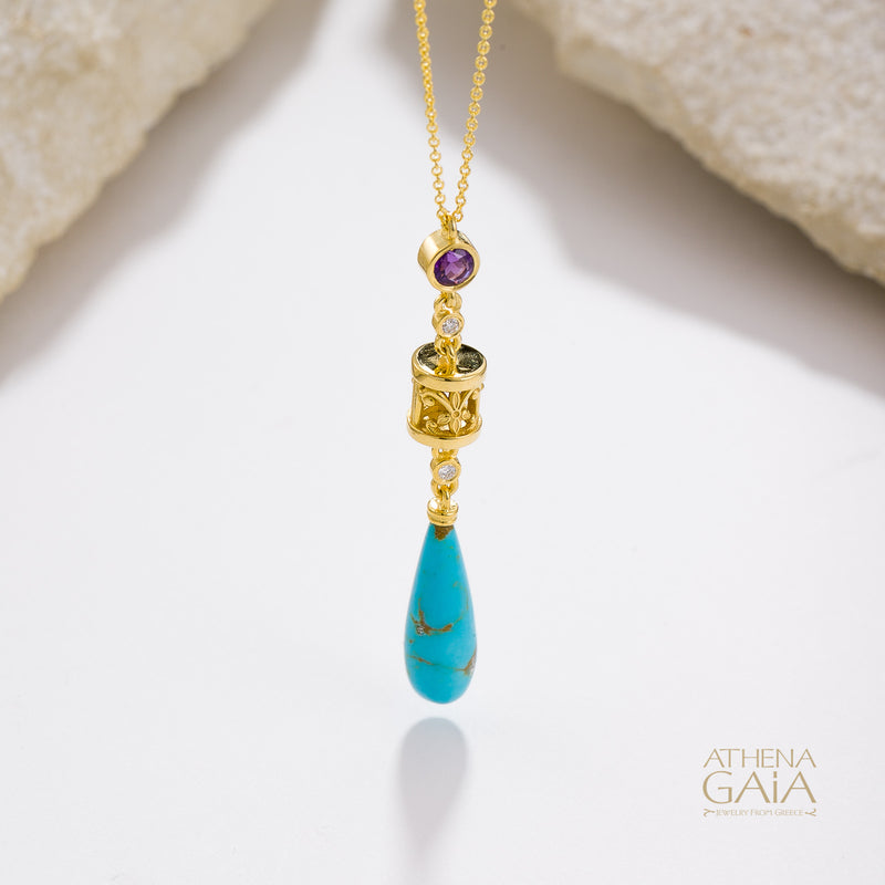 River Turquoise Drop Necklace - 18k Gold & Diamonds Necklace