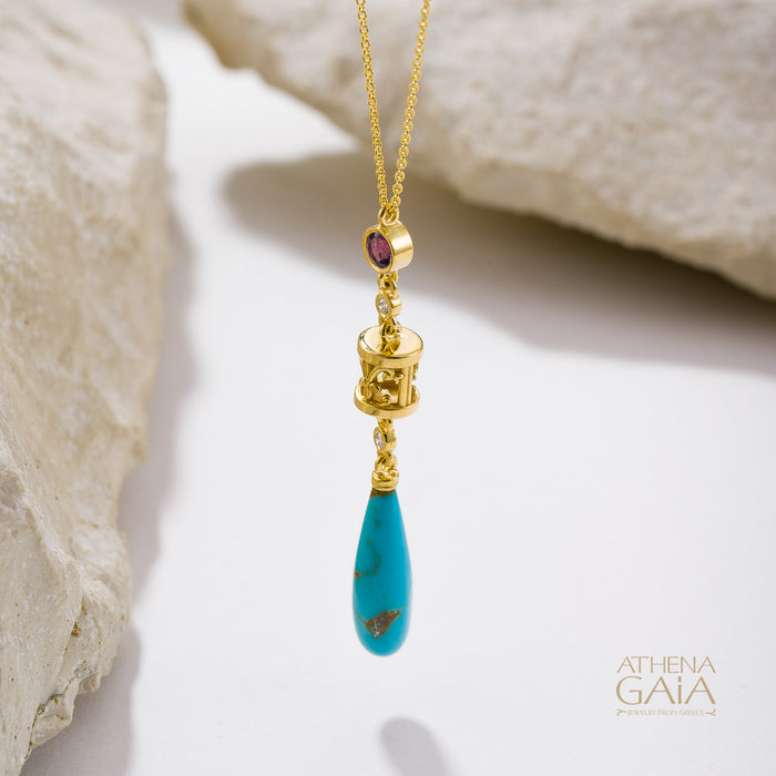 River Turquoise Drop Necklace - 18k Gold & Diamonds Necklace