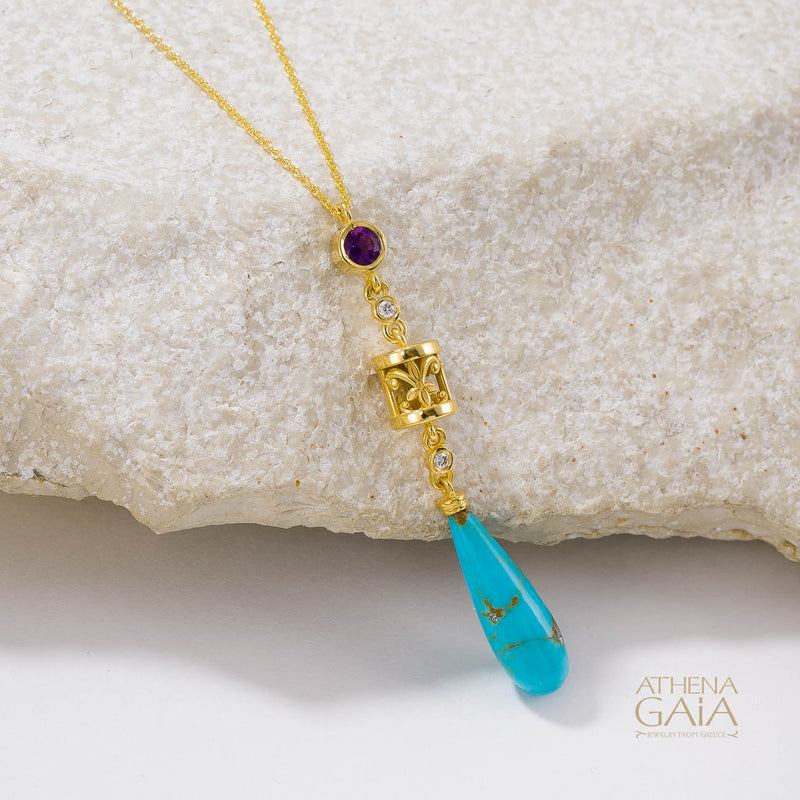 River Turquoise Drop Necklace - 18k Gold & Diamonds Necklace