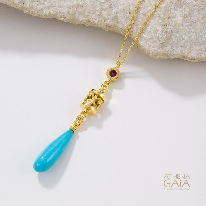 River Turquoise Drop Necklace - 18k Gold & Diamonds Necklace