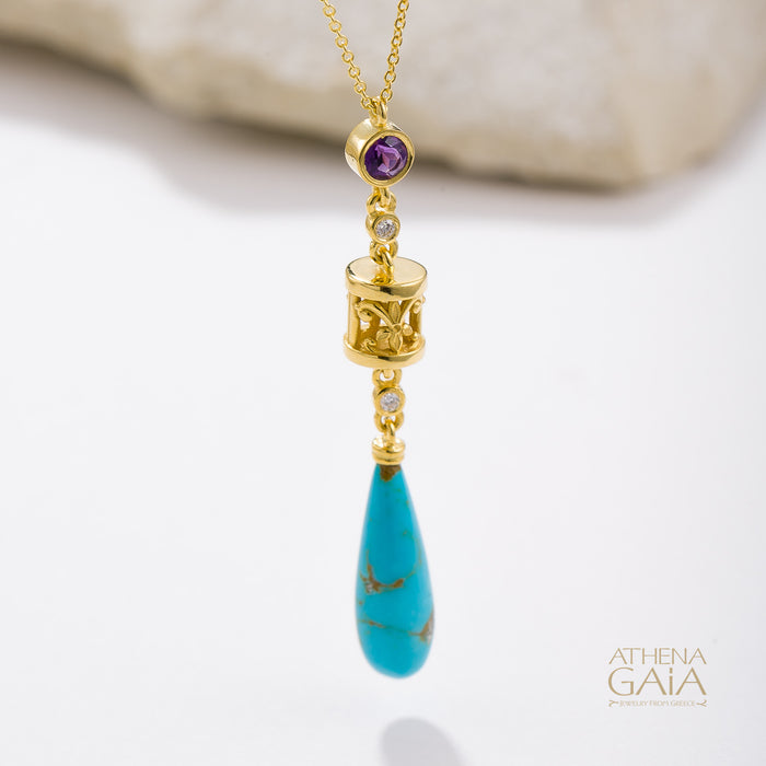 River Turquoise Drop Necklace - 18k Gold & Diamonds Necklace