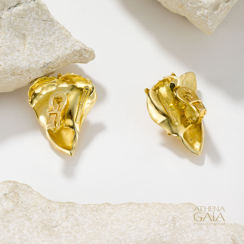 Golden Peonies Earrings - 18k Gold Earrings - Omega Clip Earrings