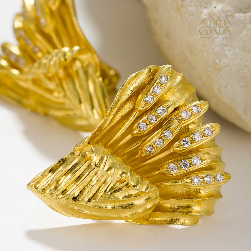 Golden Peonies Earrings - 18k Gold Earrings - Omega Clip Earrings