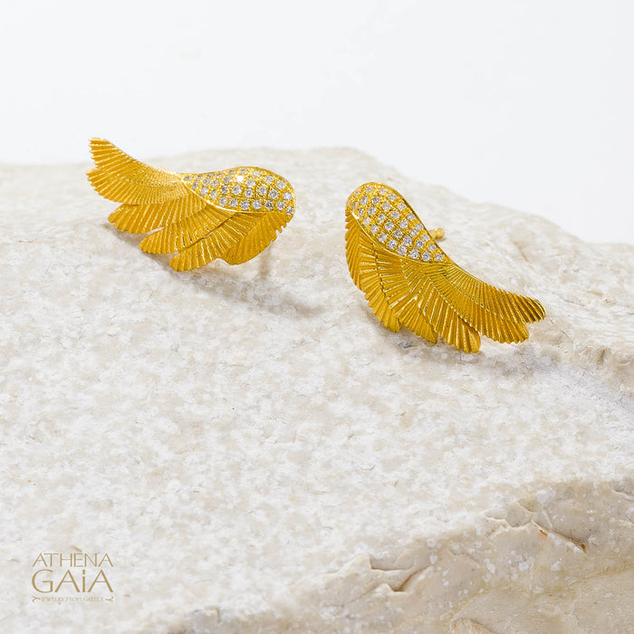 Icarus Gold Wings Earrings - 18k Gold & Diamonds Earrings