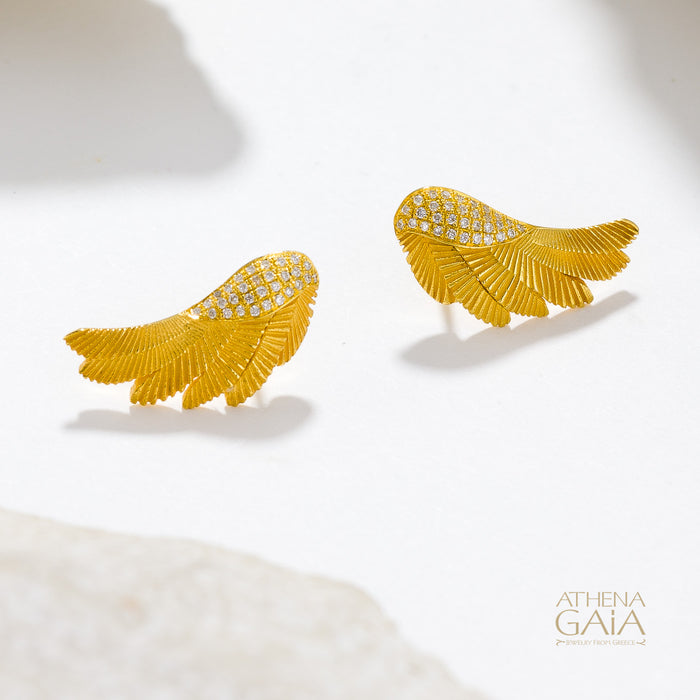 Icarus Gold Wings Earrings - 18k Gold & Diamonds Earrings