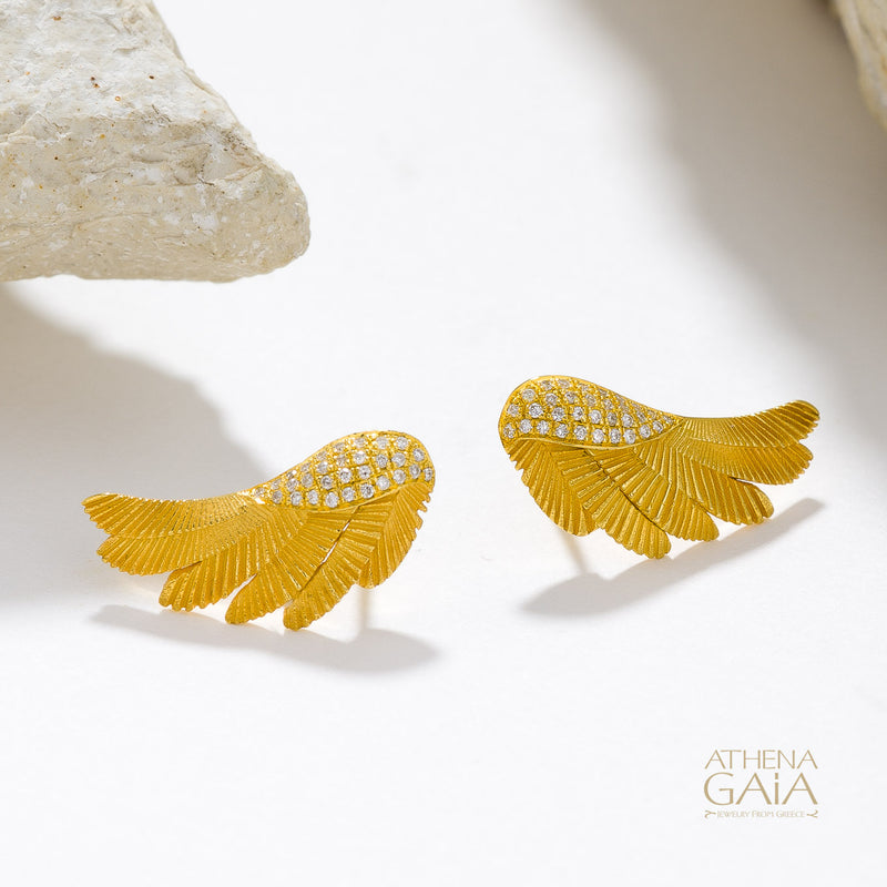 Icarus Gold Wings Earrings - 18k Gold & Diamonds Earrings