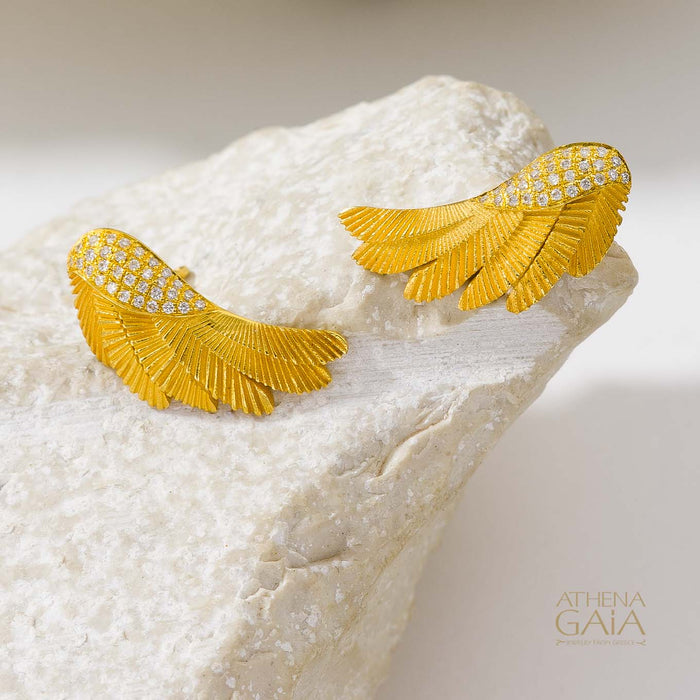 Icarus Gold Wings Earrings - 18k Gold & Diamonds Earrings