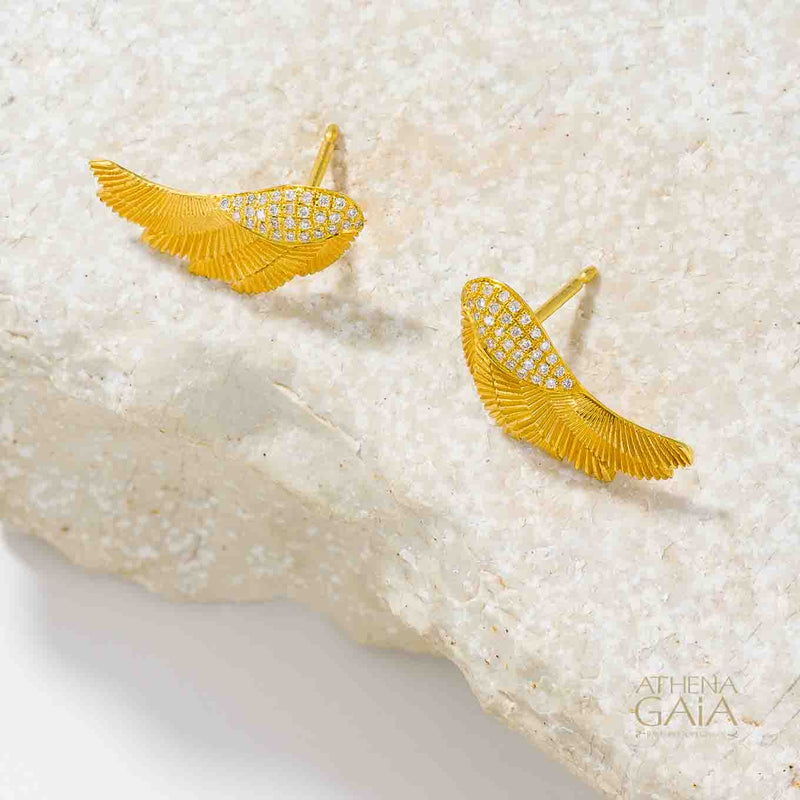 Icarus Gold Wings Earrings - 18k Gold & Diamonds Earrings