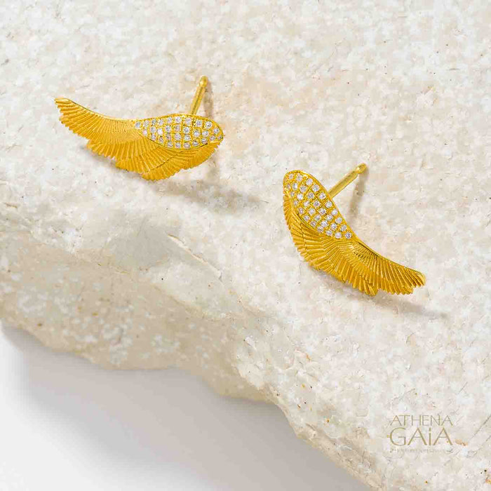 Icarus Gold Wings Earrings - 18k Gold & Diamonds Earrings