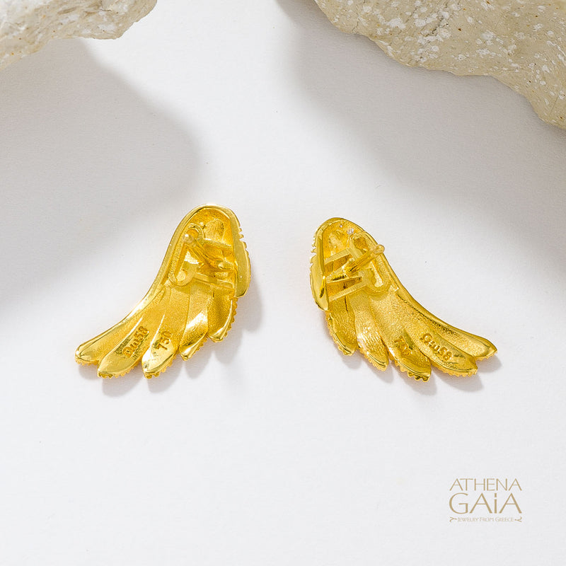 Icarus Gold Wings Earrings - 18k Gold & Diamonds Earrings