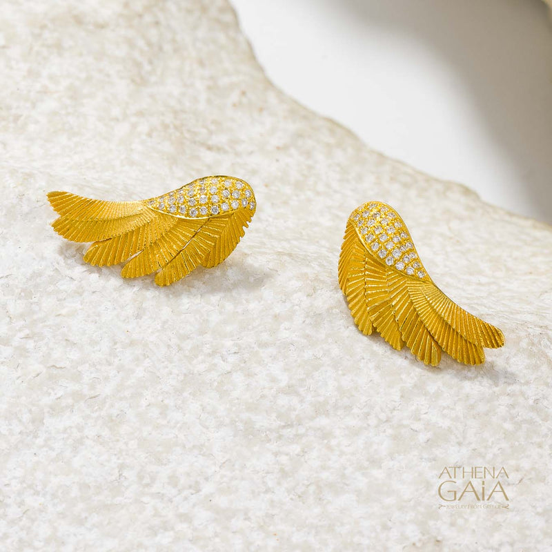 Icarus Gold Wings Earrings - 18k Gold & Diamonds Earrings