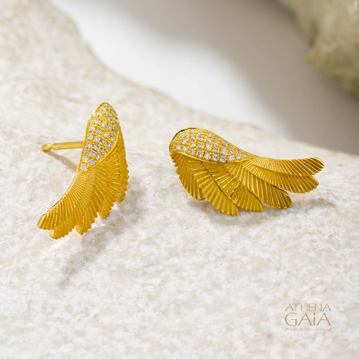 Icarus Gold Wings Earrings - 18k Gold & Diamonds Earrings
