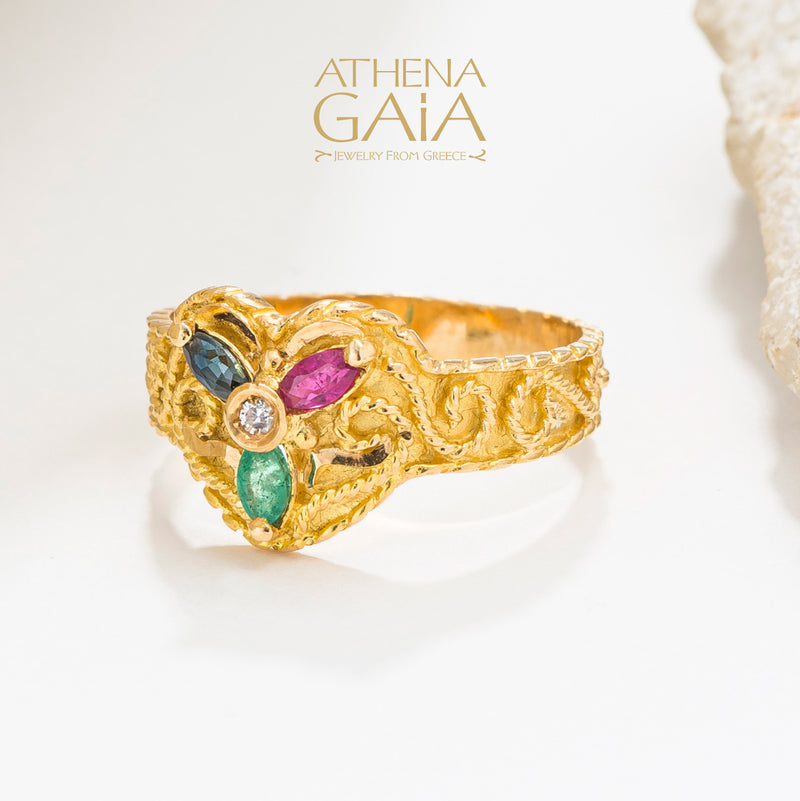 Regal Byzantine 3 Petal Ring - 18k Gold Ring